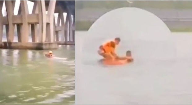 Salva la vita con il sup a un uomo trascinato via dalla corrente del fiume, il video