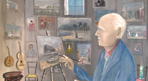 Ritratto del padre Luigi mentre dipinge, opera di Francesco De Angelis
