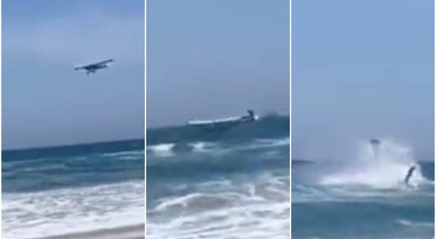 Aereo si schianta in mare a pochi metri dalla riva: paura in spiaggia, il video diventa virale