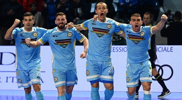 L'esultanza del Napoli Futsal