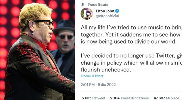 Elton John lascia Twitter e punta il dito contro Elon Musk: «Disinformazione senza controllo»
