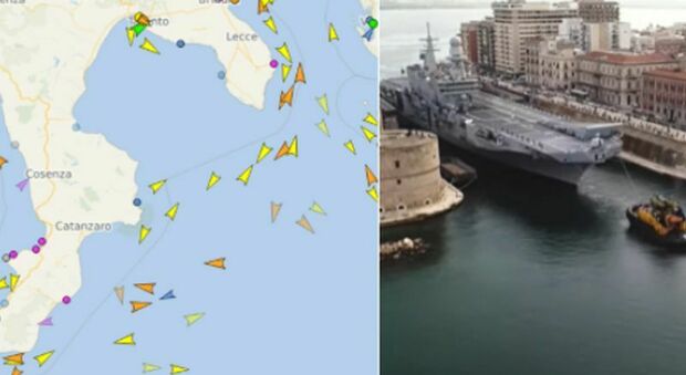 Taranto, tre portaerei al largo del golfo. La «Cavour» raggiunge americani e francesi per addestramento Nato
