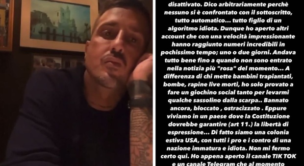 Fabrizio Corona torna su Instagram con un altro profilo e accusa: «Siamo una nazione immatura e idiota che non tutela la libertà di espressione»
