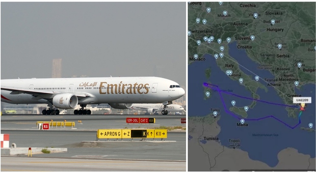 Aereo dirottato, Boeing Emirates diretto a New York fa inversione sui cieli dell'Italia: terrore a bordo, scortato a terra dai caccia