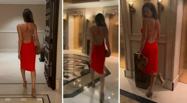 Alessia Marcuzzi, schiena nuda e vestito rosso fuoco: «Vado a fare la spesa...»