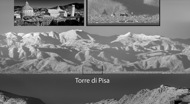 La foto all'infrarosso della Torre di Pisa ripresa dalla Corsica