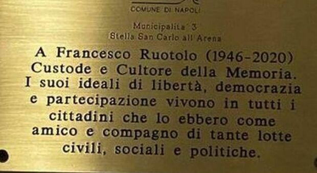 Francesco Ruotolo, targa in sua memoria a due anni dalla scomparsa