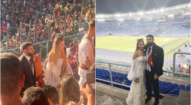 Sposi festeggiano matrimonio allo Stadio Olimpico, applausi dai tifosi