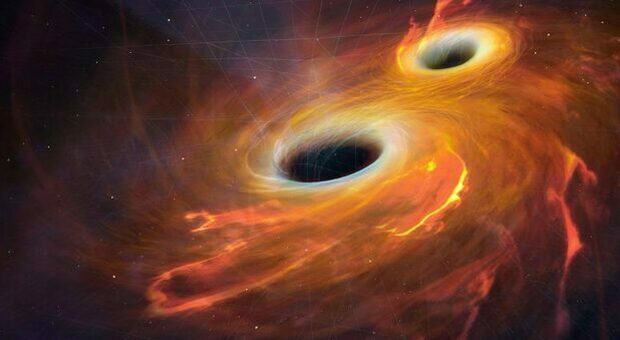 La visione artistica della fusione di due buchi neri