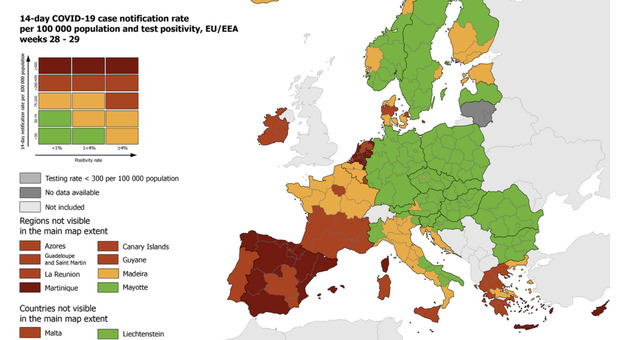 Variante Delta, la mappa del contagio in Europa (Ecdc): Sicilia e Sardegna passano in rosso