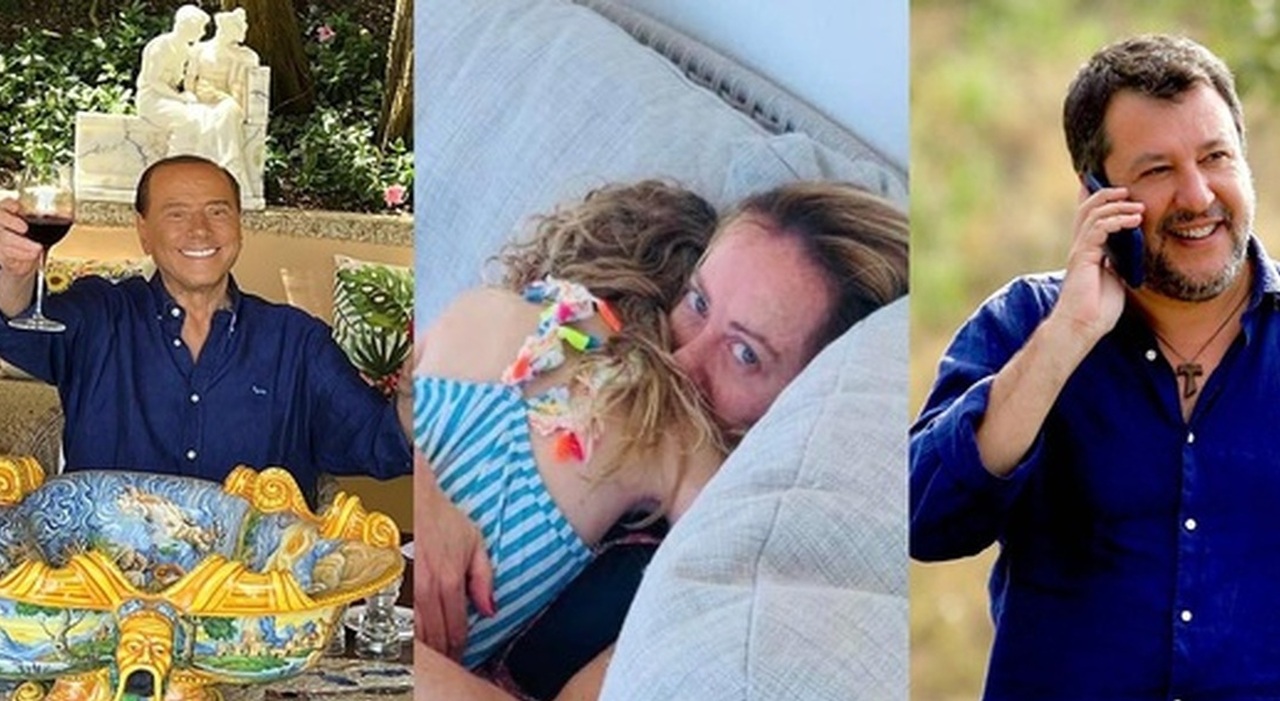 Ferragosto dei politici, Meloni con la figlia, Calenda con il gatto (e Berlusconi brinda)