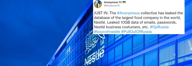 Nestlé, Anonymous svela 10 milioni di email e password dell'azienda criticata per non lasciare la Russia