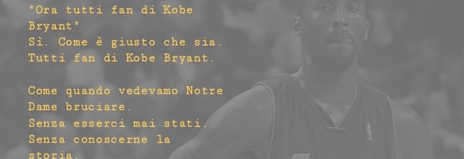La prima parte di un post su Instagram: "Kobe Bryant patrimonio dell'umanità"
