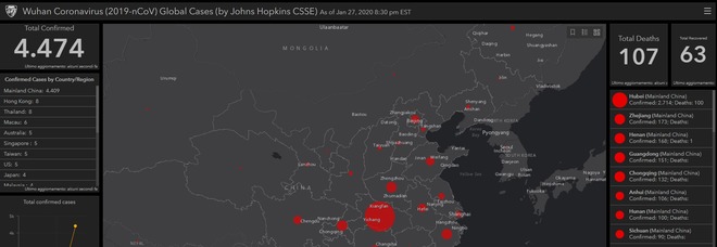 Coronavirus, ecco la mappa che mostra in tempo reale la diffusione dell'epidemia