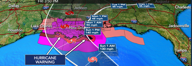 Uragano Ida spaventa gli Stati Uniti, in arrivo nelle prossime ore: «Rischio aree inabitabili per mesi»