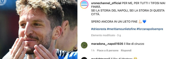 Mertens, like per un finale diverso: il messaggio social di Dries al Napoli