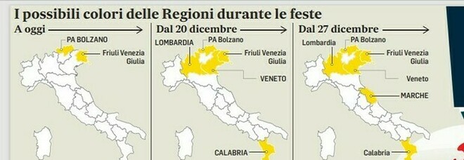 Lazio zona bianca a Natale, Lombardia e Veneto gialli: la mappa delle regioni