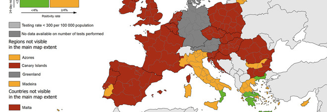 Covid Italia, bollettino oggi: 8.804 nuovi casi, 83 morti. Europa, l'Italia diventa «arancione»