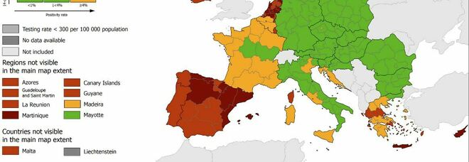 Variante delta, Lazio, Veneto, Sardegna e Sicilia diventano gialle nella mappa Covid europea