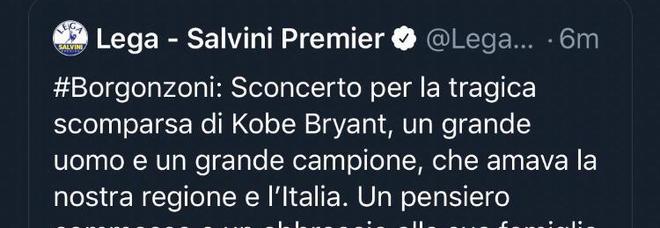 Kobe Bryant, gaffe Lega: tweet di cordoglio con l'hashtag #BorgonzoniPresidente