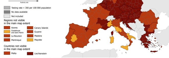 Ue zona rossa, solo in Italia e Spagna aree in giallo. Le nuove mappe Covid Ecdc. L'elenco delle Regioni
