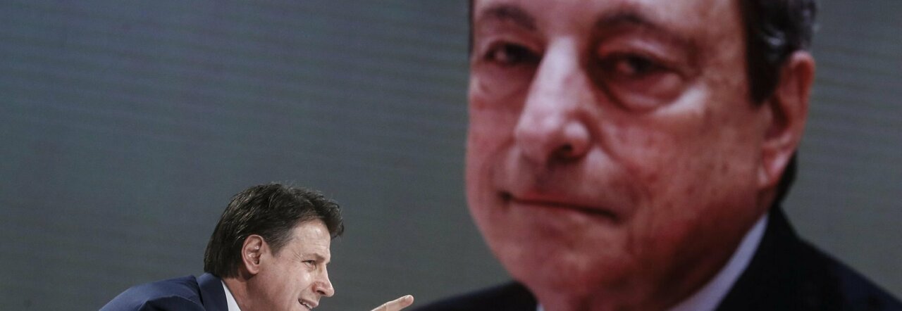 Nella foto: il leader del Movimento 5 stelle, Giuseppe Conte e il premier Mario Draghi