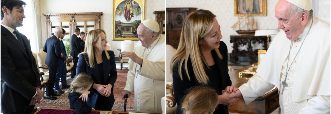 Meloni in Vaticano da Papa Francesco: con lei la figlia Ginevra e il compagno Andrea Giambruno